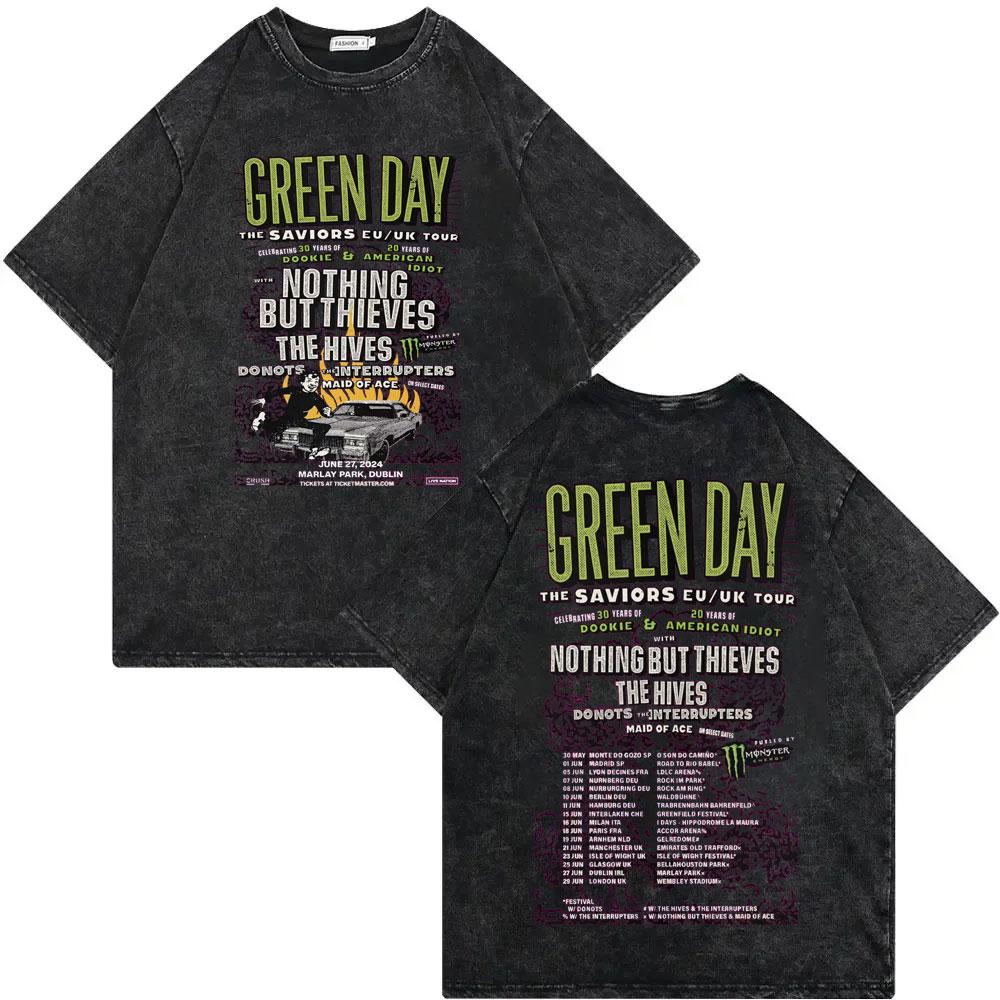 Vintage Washed Green Day Tour Merch T Shirt Men Women Clothing Rock Hip Hop Tshirt Summer Casual Fashion Loose Tshirts