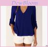 Damen Lässige Sexy Tiefer V-Ausschnitt Chiffon Bluse Hemd Mit Schmaler Taille Und Langen Ärmeln