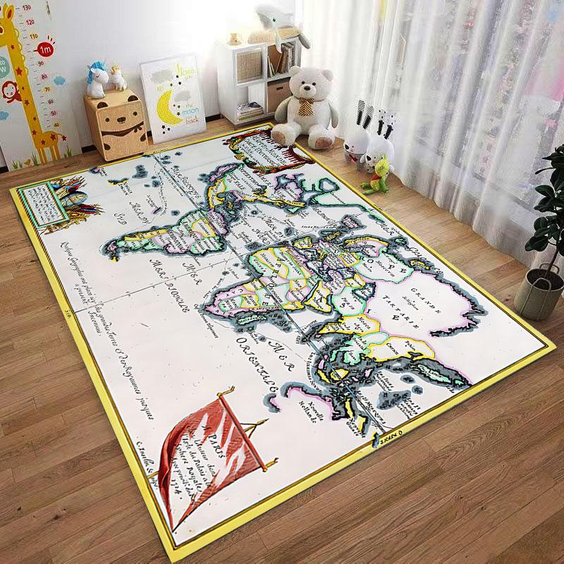 Vintage World Map Carpet Suitable As a Non-slip Mat for the Living Room or Bedroom Sofa
