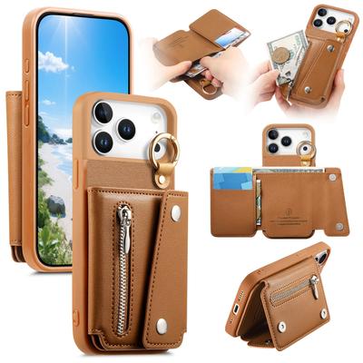 Zipper Cards Solt Leather Wallet Phone Case for IPhone Air 17 Pro Max 16 Plus 15 14 13 12 11 Pro Ring Holder Protective Cover