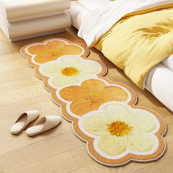 Faux Cashmere Flower Area Rug Non-slip Washable Absorbent Plush Floral Floor Mat Home Living Room Bedroom Bathroom Decoration Carpet