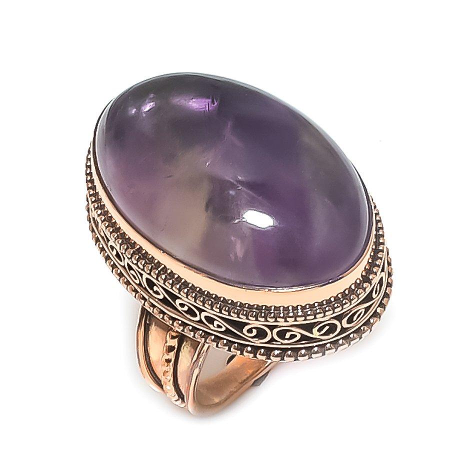 Sage Amethyst Handmade Copper Jewelry Ring Size 8.5 j5G53
