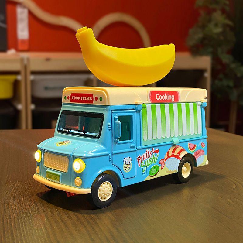 Model Camion Fast Food Humburger Înghețată din Aliaj Simulare Sunet și Lumină Rebound Mașinuță Jucărie Copii Cadou