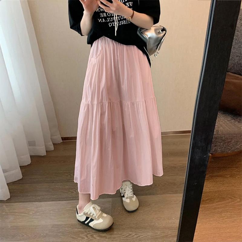 Summer 2025 White Midi Skirt: Women's Puffy Swing Dress