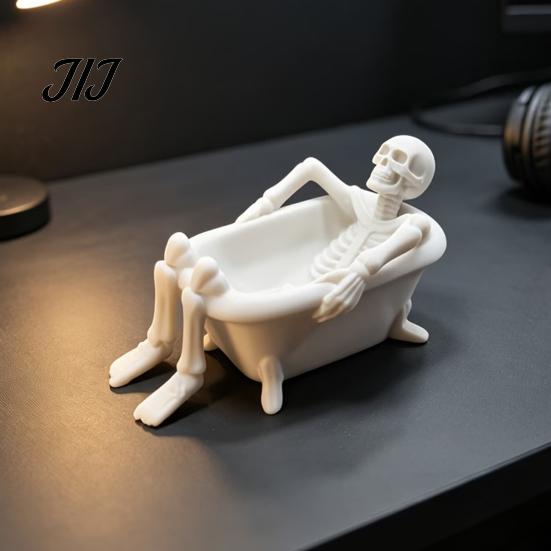 Articulated Skeleton Toy Realistic Bathtub Statue, Funny Scary Prank for Desk Haunted PLA Plastic Ornament House Decor, Spooky Mini Skull Party