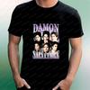 T-shirt Manches Courtes Streetwear Unisexe Style Rétro Réplique Damon Salvatore pour Hommes et Femmes avec Col Rond