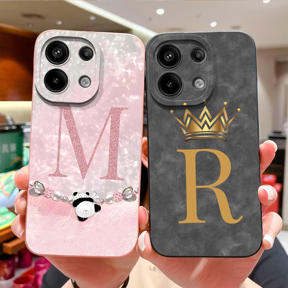 For Redmi Note 13 Pro 4G 5G Case Cute Panda Letters Back Cover For Xiaomi Redmi Note13 Pro Plus Soft Liquid Silicone Phone Cases