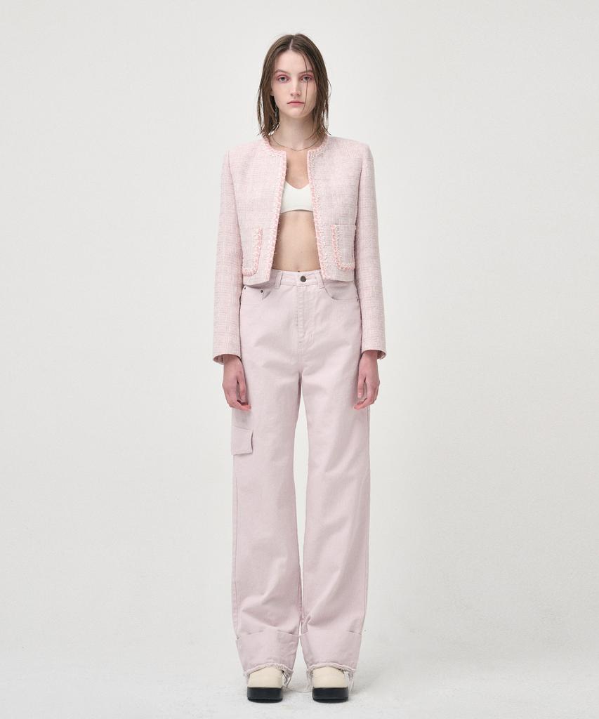 ETMON Pocket Denim Turn Up Pants, Pink