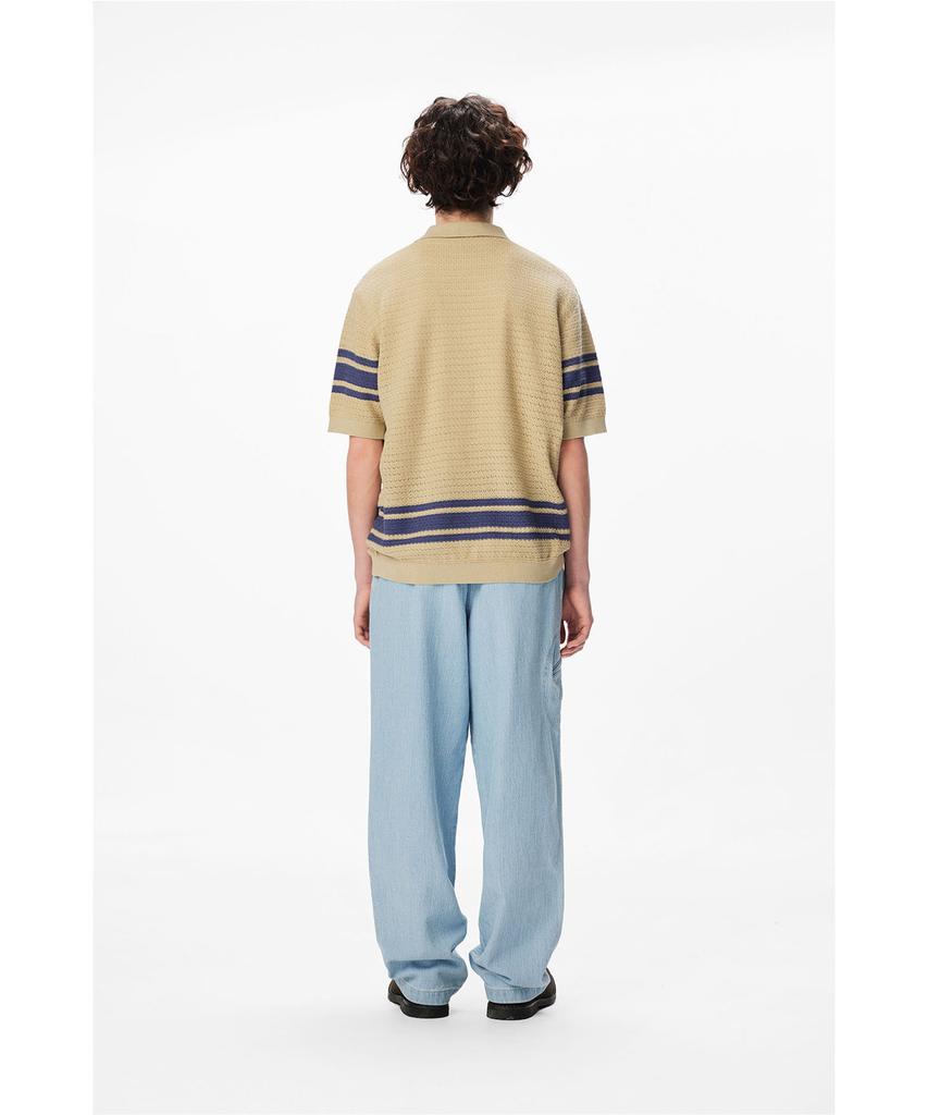 Sun Love Border Crochet Knit Polo Navy