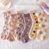 Three-dimensional Flower Relief Socks Women's Long Tube Spring and Autumn High-value Autumn and Winter Cotton Stockings