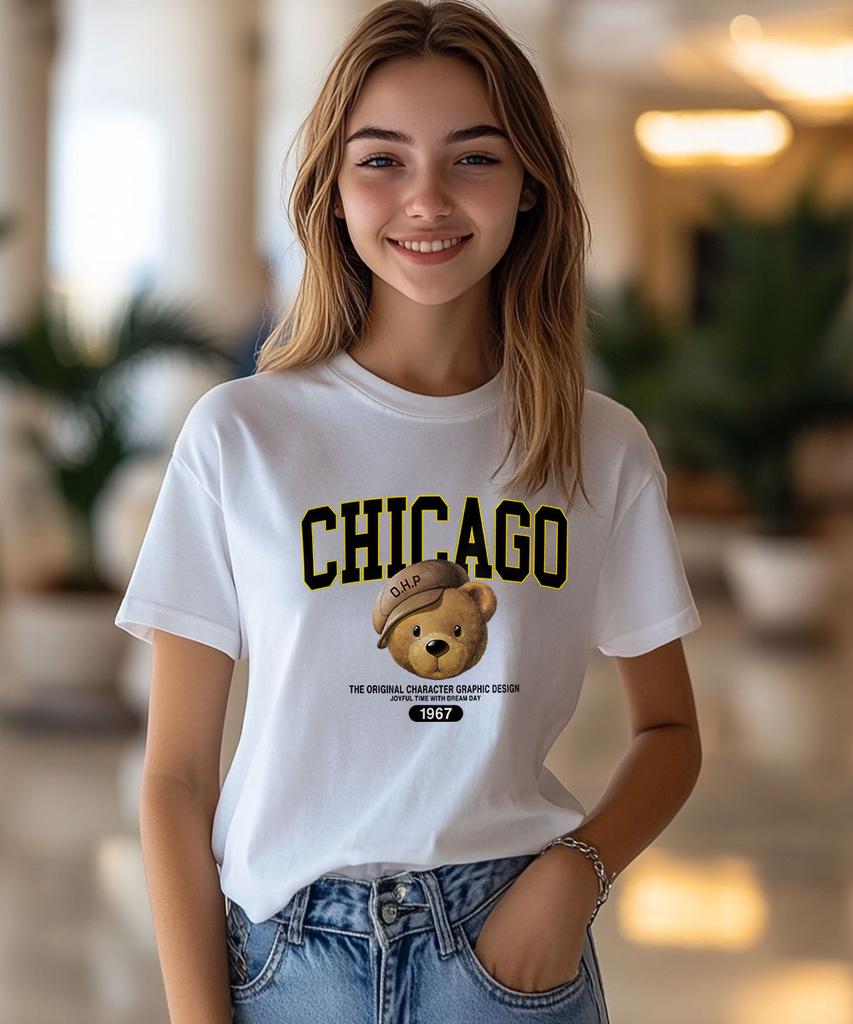 ONEHUNDREDPERCENT FOR WOMAN Ohpxdreamday Chicago Teddy No.2 Women'S Basic Short Sleeve T-Shirt