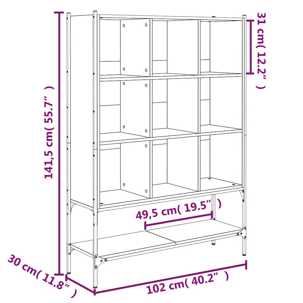 Black Bookshelf 102 X 30 X 141.5 Cm Engineered Wood