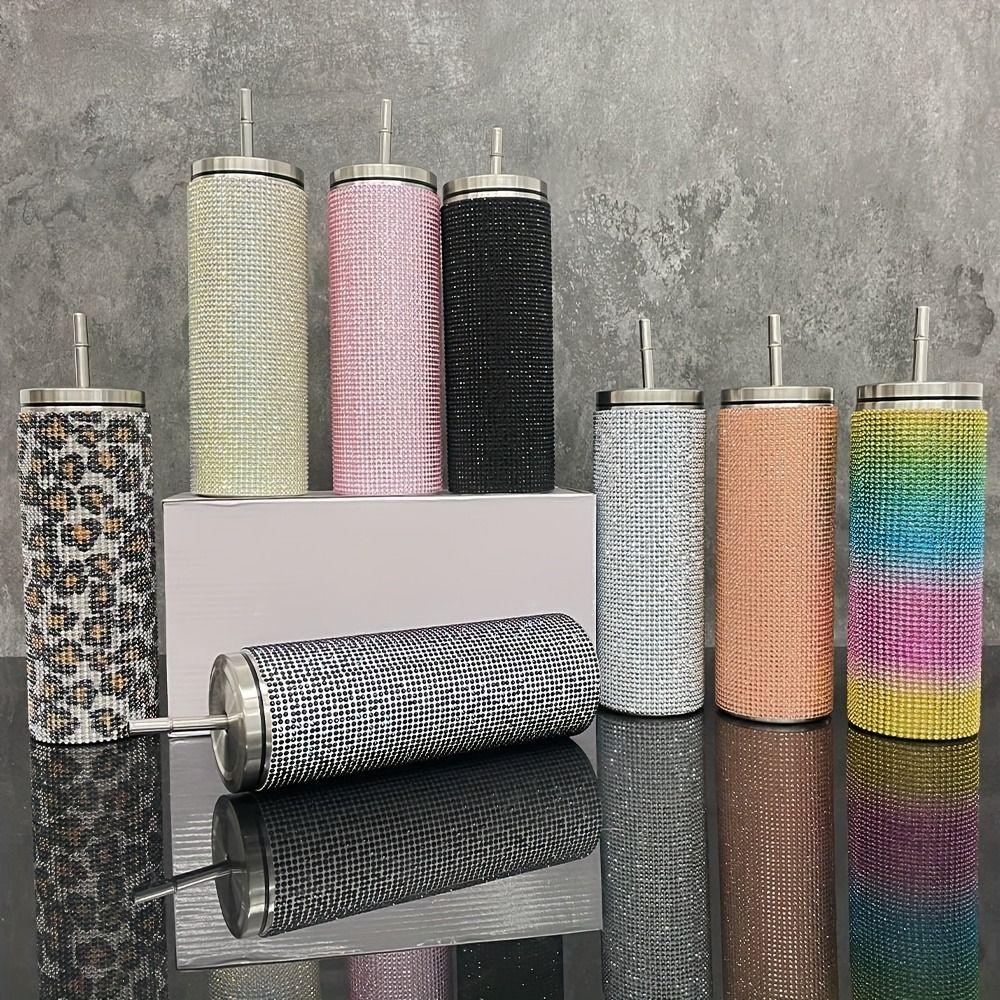 600ml Rhinestone Thermos Bottles Bling Vacuum Flasks Drinkware Straight Tumbler  Outdoor Activities