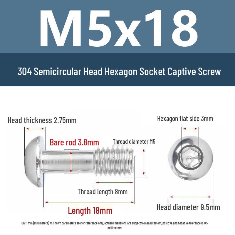 Yigu 304 Stainless Steel Anti-Loosening Hex Socket Captive Screws - M2/M3