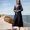 New Women's European-American Leather Windbreaker: Long, Slim Fit, Plus Size.