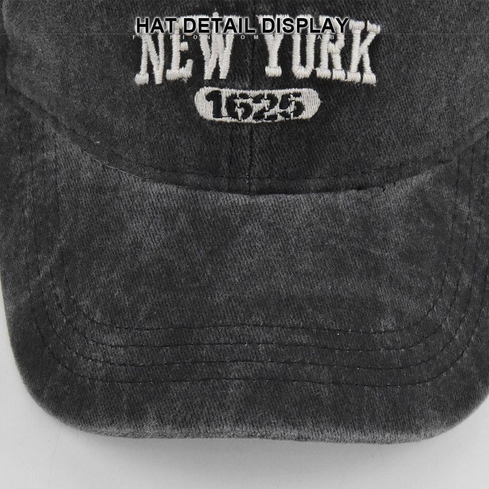 Retro Bokstav New York Broderi Basebollkeps Skärm Tvättad Bomull Basebollkepsar Justerbar Keps För Man Kvinna