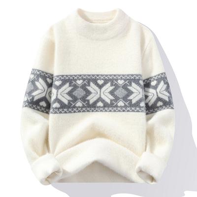Men's Half Turtleneck Knit Sweater Youth Casual Jacquard Sweater Autumn and Winter New