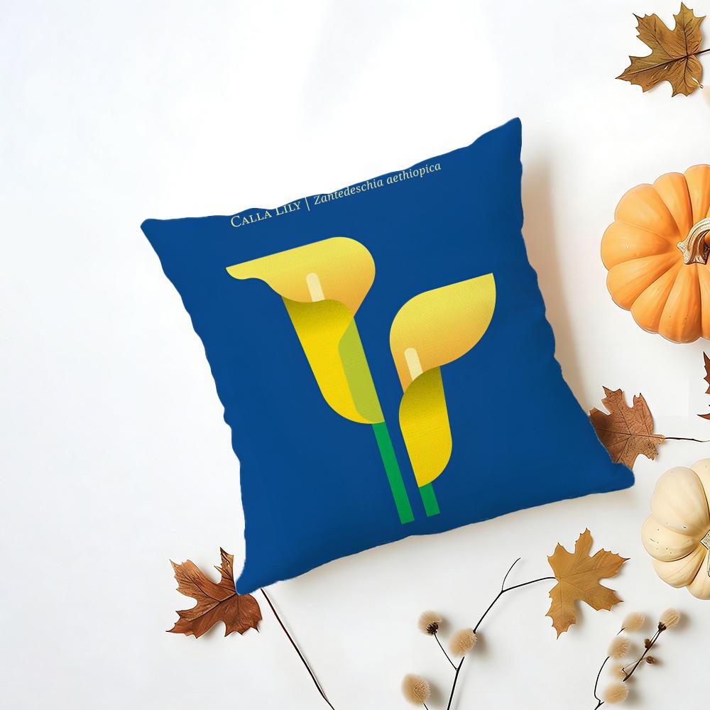 Simple Casual Fresh Elegant Simple Flower Art Cushion Cover Washable Linen Pillowcase Soft  for Daily Sofa Bed Home Room Decor