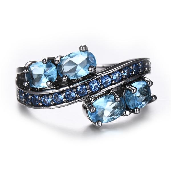 Women's Vintage Royal Blue Birthstone Ring Engagement Wedding Jewelry Size 6-10