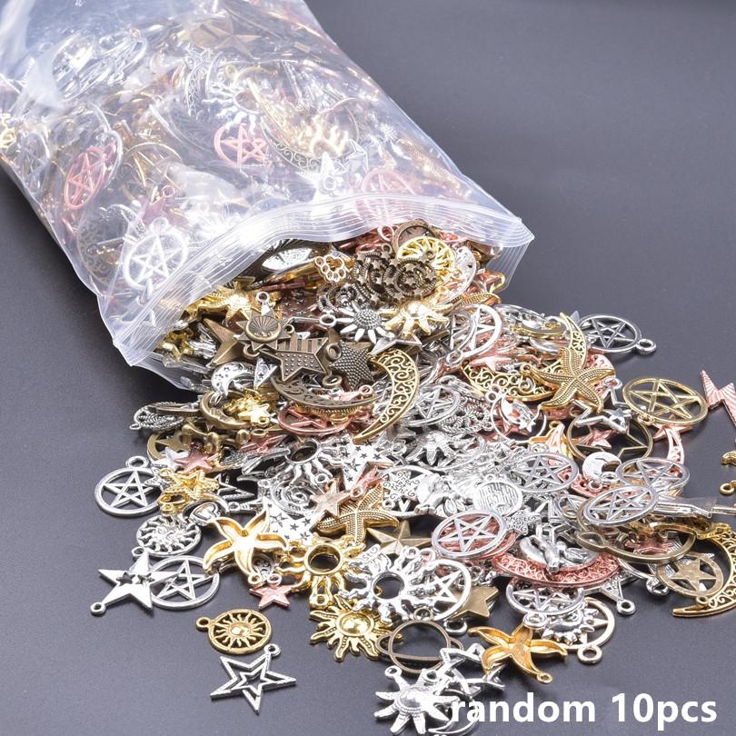 Light Gold Color Random Mix 10/20/30/50pcs Sun Moon Star Charms For Jewelry Making Materials To Make Bracelets Handmade Pendant