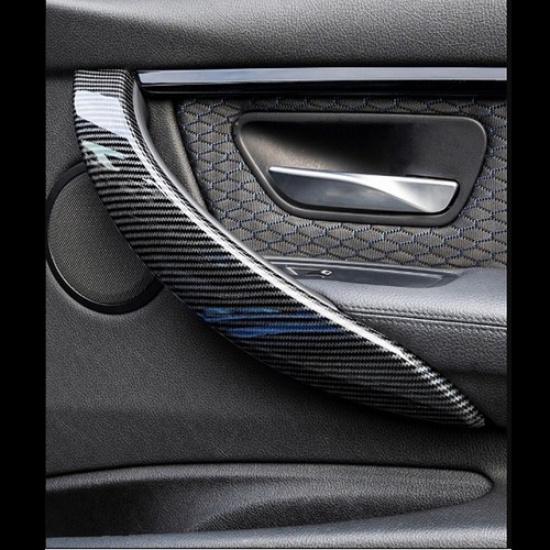 2x Carbon Fiber Car Inner Door Handle Sleeve Cover Trim For BMW 3 Series F30 F34