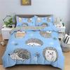 Cartoon Hedgehog Bedding Set Cute Hedgehog Duvet Cover Flower Pattern Polyester Comforter Cover Wildlife Quilt Cover With Zipper