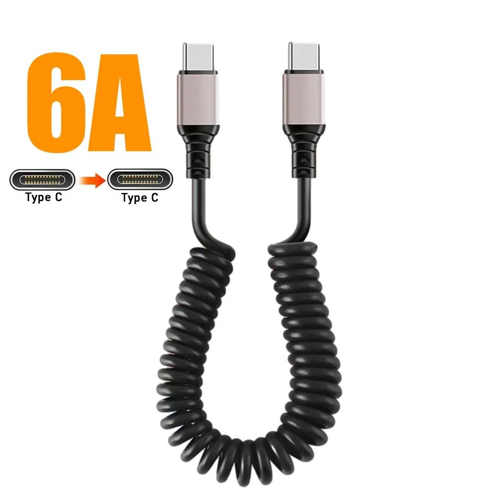 6A USB C típusú gyorstöltő kábel USB\C - C típusú Carplay rugós kábel iPhone 12 13 14 Xiaomi Samsung Huawei adatkábel