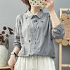 Baumwollgaze Langarmshirt für Damen Waldstil Literarisch und Frisch Blattstickerei Weich Hautfreundlich Atmungsaktives Oberteil