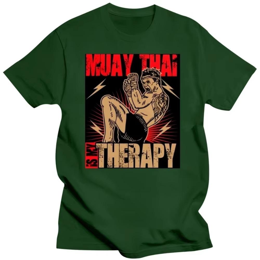 Muay Thai Therapy T Shirt for Men Pure Cotton Urban T-shirt Short Sleeves Thailand Martial Art Fighter Spirit Tee Clothing Gift