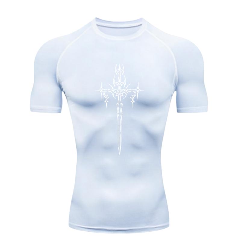 Cross Pattern  Men's Sports T-shirt Training Fitness Compression Quick Dry Short Sleeve T-Shirt for Men