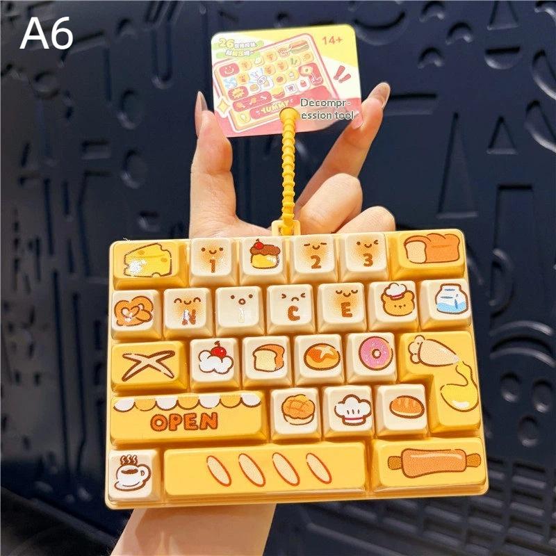 Simulation Keyboard Stress Relief Fidget Keychain 26 Grids Cute Animal Diary Pattern for Kids Party Bag Filler Small Gift