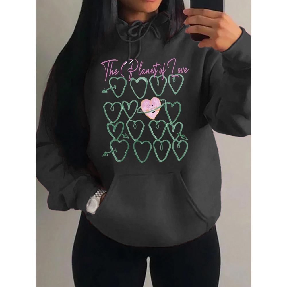 Planet Lásky Kreativní Srdce Tištěná Dámská Mikina Street Kapsa Y2K Streetwear Fleecová Mikina Ležérní Vícebarevná Mikina