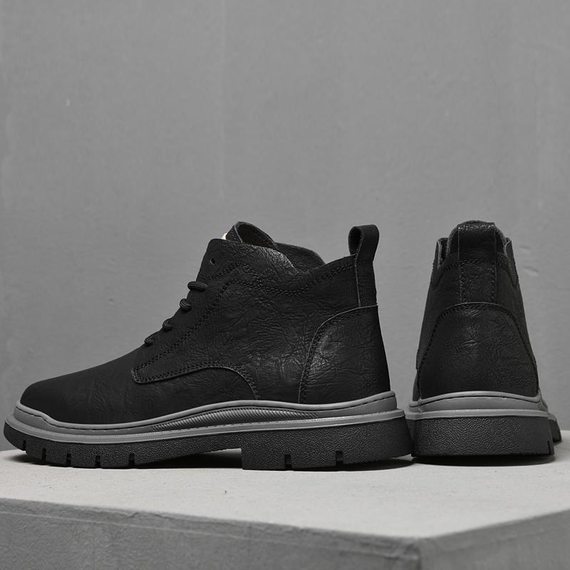 Frühling Herbst Stoffstiefel Britischer Stil Adulto Herrenschuhe Warm mit Fell Plüsch High-Top Lässig Leder Herrenschuhe Stiefel