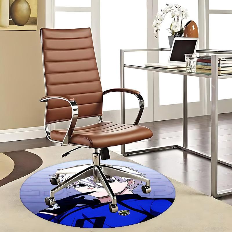 1pc Anime Design Blue Lock Round Carpet - Office Chair Mat, Non-Slip Rug for Home Decor, Seasonal Gift, Suitable for Office, Living Room