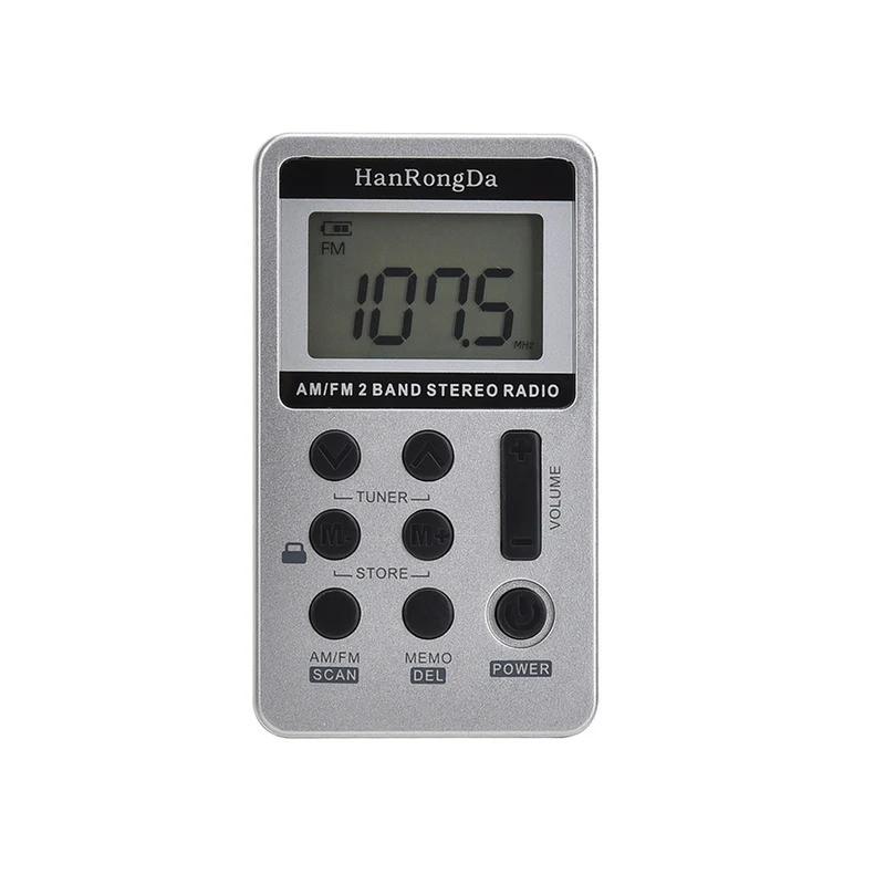 Mini Radio Portable AM/FM Dual Band Stereo Pocket Radio Receiver with LCD Display & Earphone & Rechargeable Battery