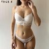 Top Sexy Women Underwear Set White Push Up Bra Embroidery Lace Brassiere