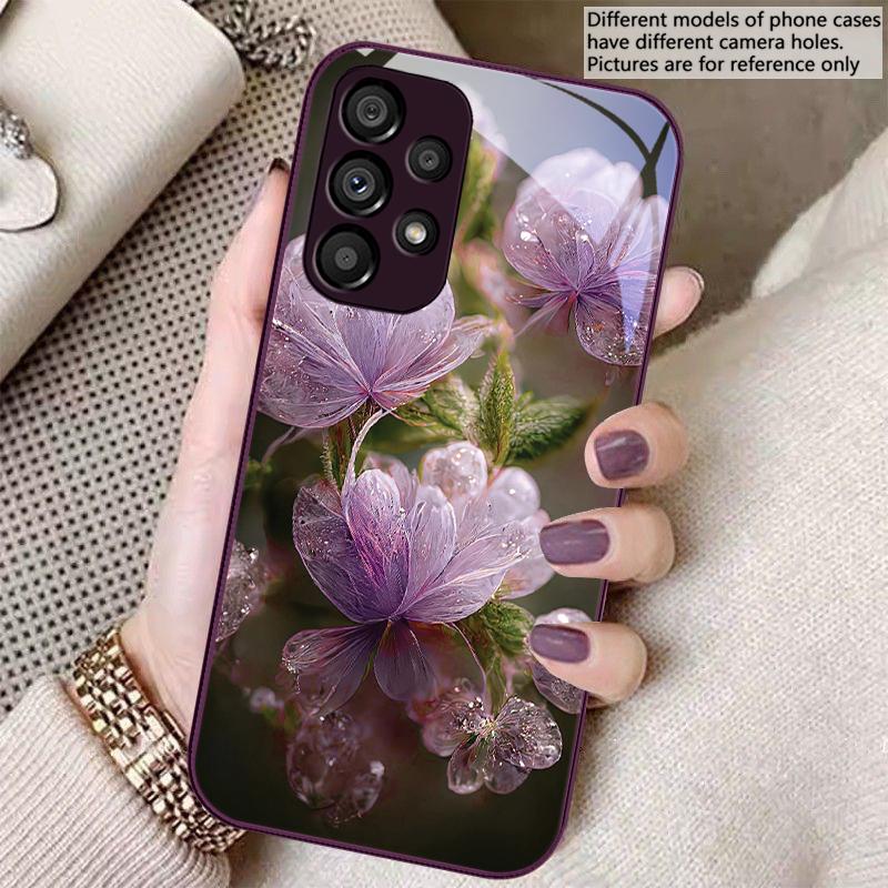 Pink Crystal Flower For Samsung S8 S9 S10 S20 Ultra S21 Pro S22 Plus S23 FE S24 Ultra S25 Edge S25Ultra Glass Phone Case