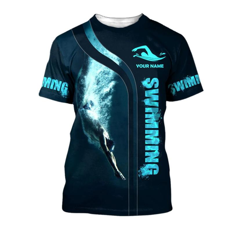 Custom Name Swimming Graphic Tee Shirt For Men 3D Print Short Sleeve Crew Neck Tshirts Clothes Gift For Swimming Lovers