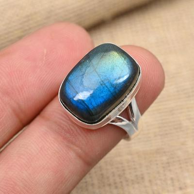 Anello di gioielli da sposa fatti a mano in argento sterling 925 con pietra preziosa labradorite