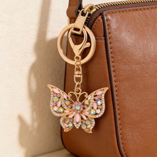 Rhinestone Butterfly Keychain Sparkly Butterfly Charm with Keyring Elegant Enamel Butterfly Keychain Gift for Women