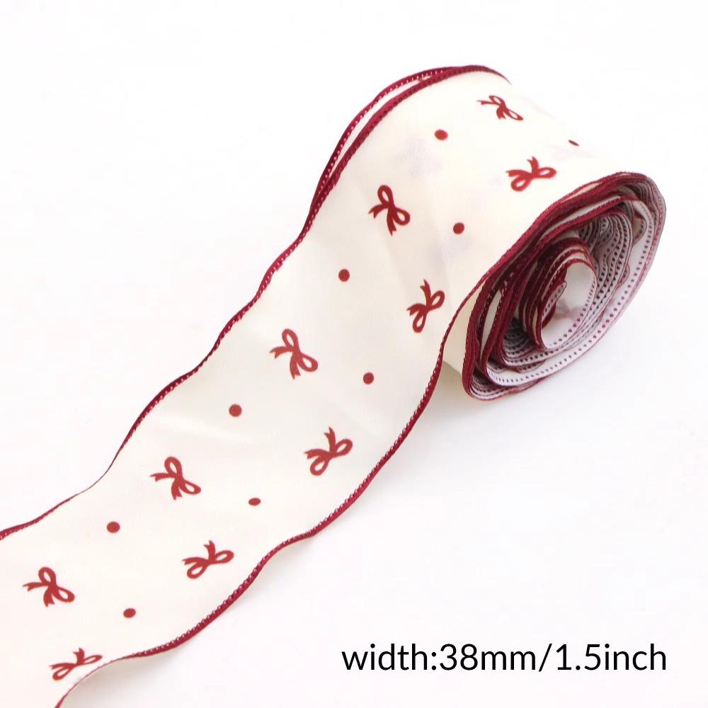5 Yards 38MM Wide Cherry Print Ribbon 5 Yards Long Lace Ribbon Wedding Bouquet Decoration