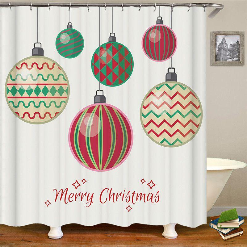 Santa Claus Christmas Shower Curtain With Hooks Durable Waterproof Bathroom Decor