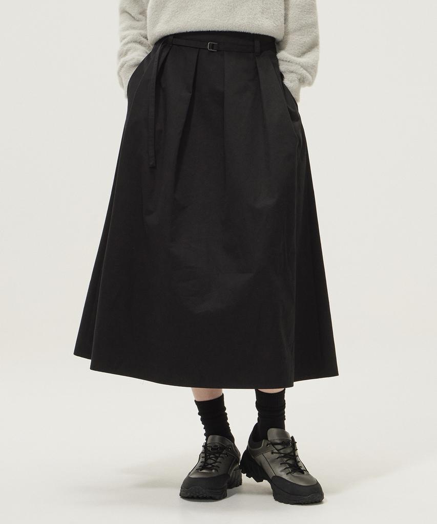 Lee Cotton Pleated Long Skirt Black