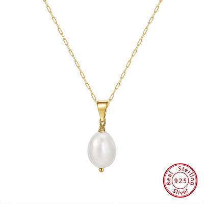 S925 Sterling Silver Necklace Natural Freshwater Pearl Baroque Oval
