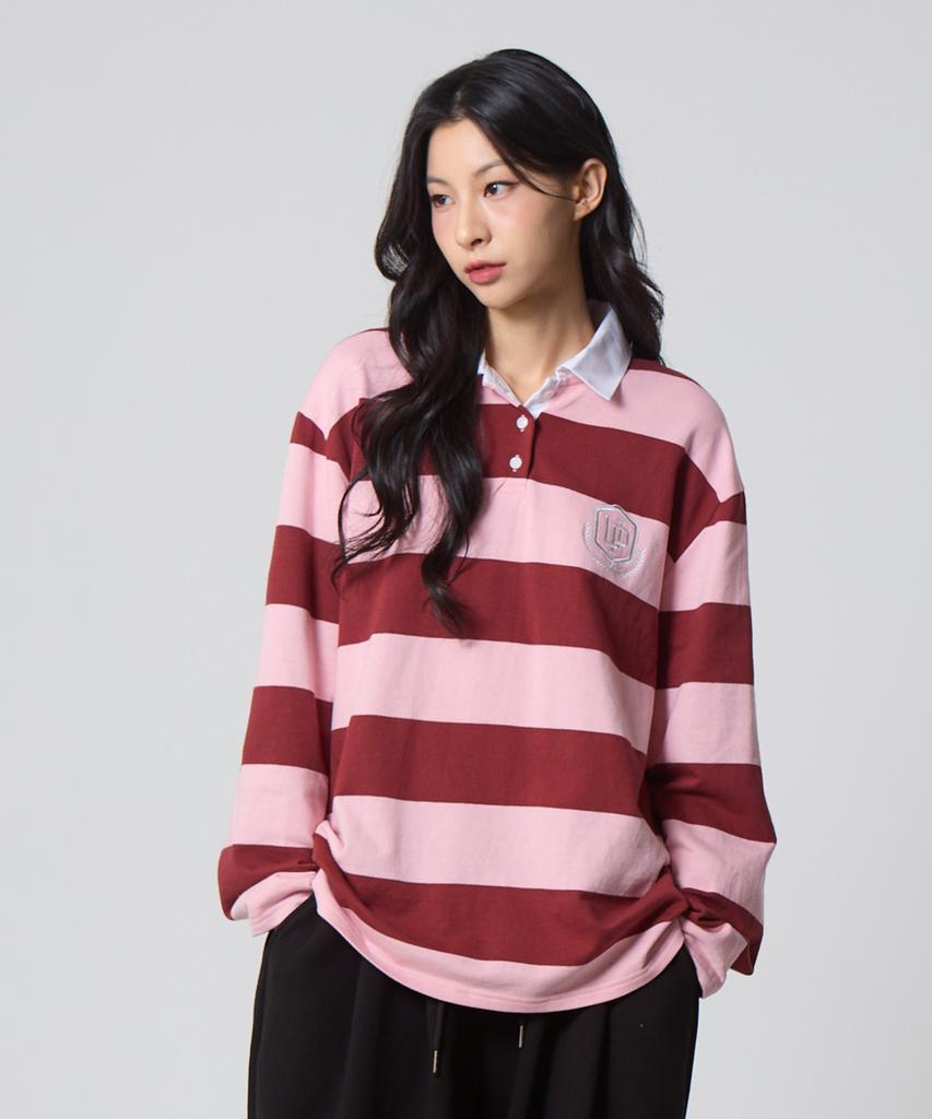 UNKNOWN PLANET Striped Rugby Collar Shirt Pink