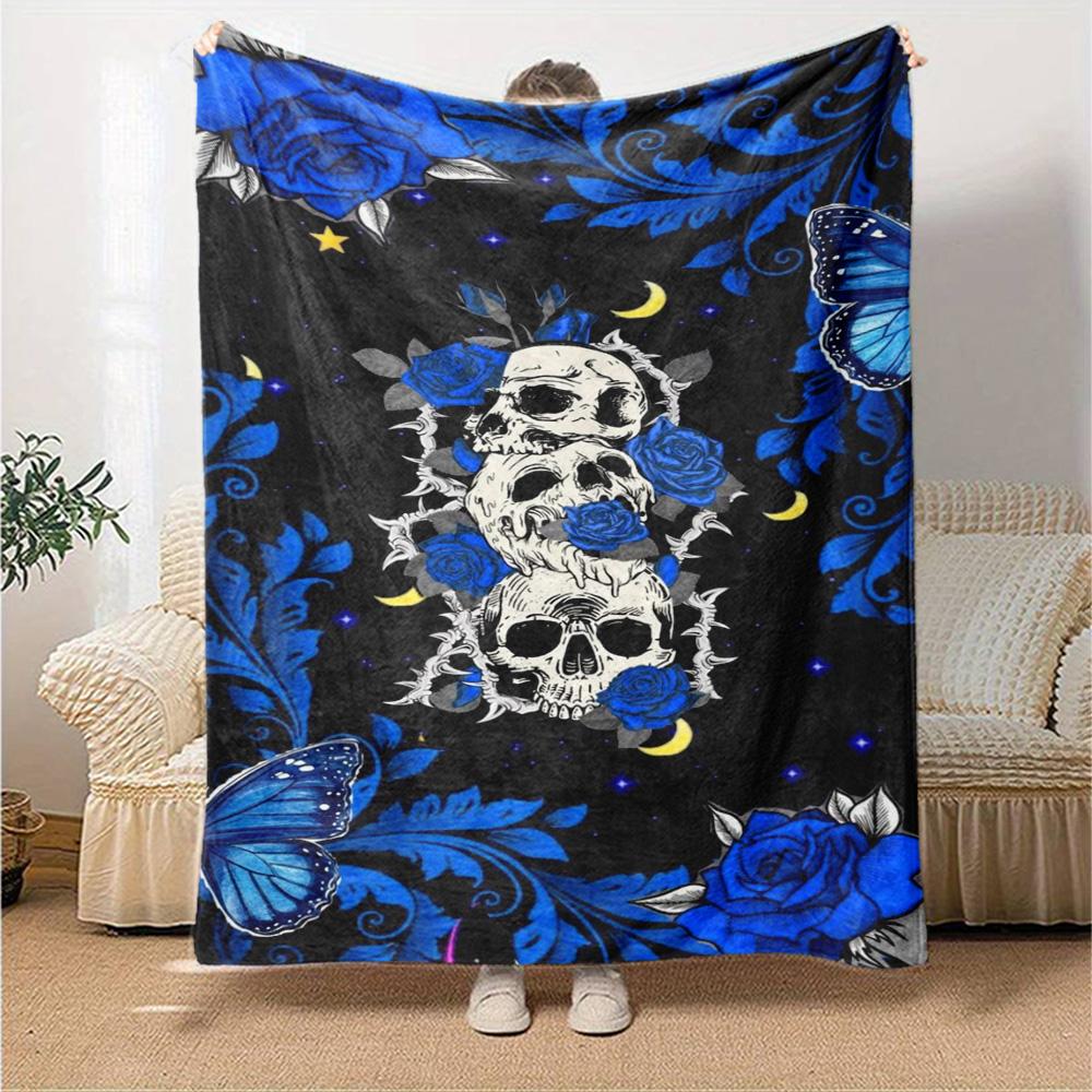 Gothic Skull Print Flannel Blanket High Quality Warm Comfortable Cover for All Seasons Perfect for Gifts Home Decor