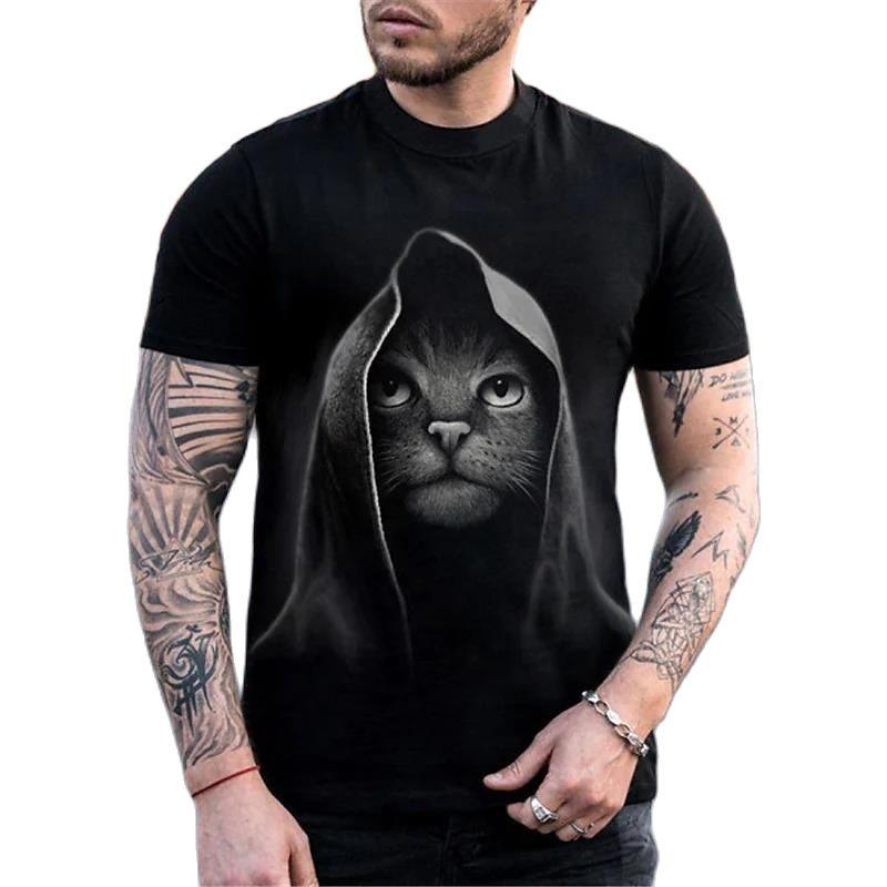 Animal Cat Print Men's T-shirt Harajuku Cute Loose Short-sleeved Tops Fashion Simple T Shirt Oversized Men Women Unisex Clothing