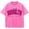Dam Bomull Tvättade T-shirts Mode Lös O-Hals Kort Ärm Brooklyn New York Tryck Toppar Sommar Gata Kvinnliga Kläder
