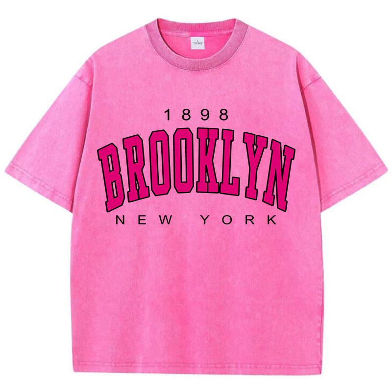 Dam Bomull Tvättade T-shirts Mode Lös O-Hals Kort Ärm Brooklyn New York Tryck Toppar Sommar Gata Kvinnliga Kläder