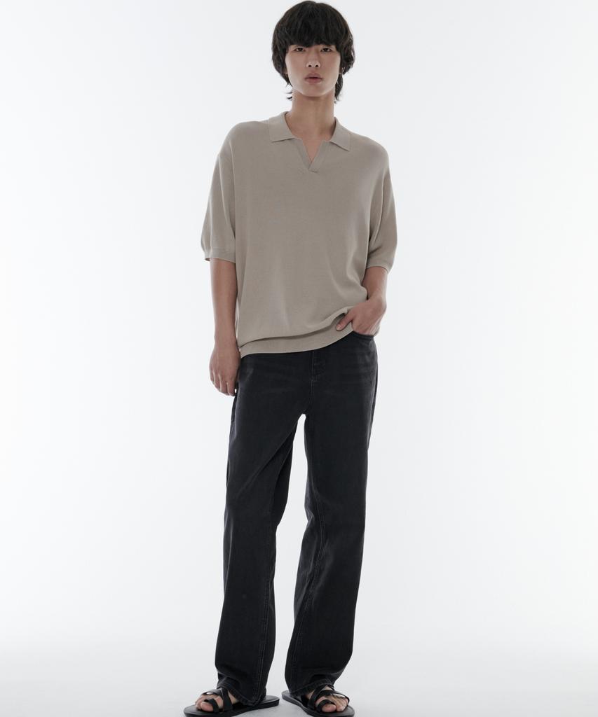Musinsa Standard Cool Touch Slit Neck Knitted Polo Shirt [Mushroom]